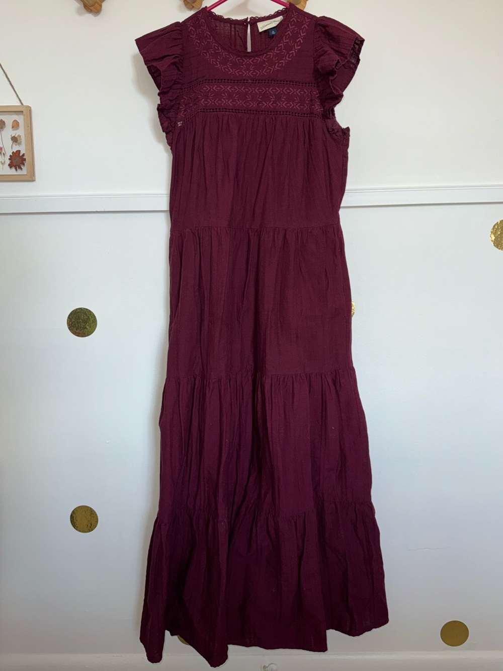 Burgundy Maxi Dress with Ruffle Sleeves